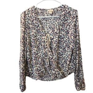 Mossimo Supply Co. Ditsy Floral Lace Up Surplice Long Sleeve Blouse Medium